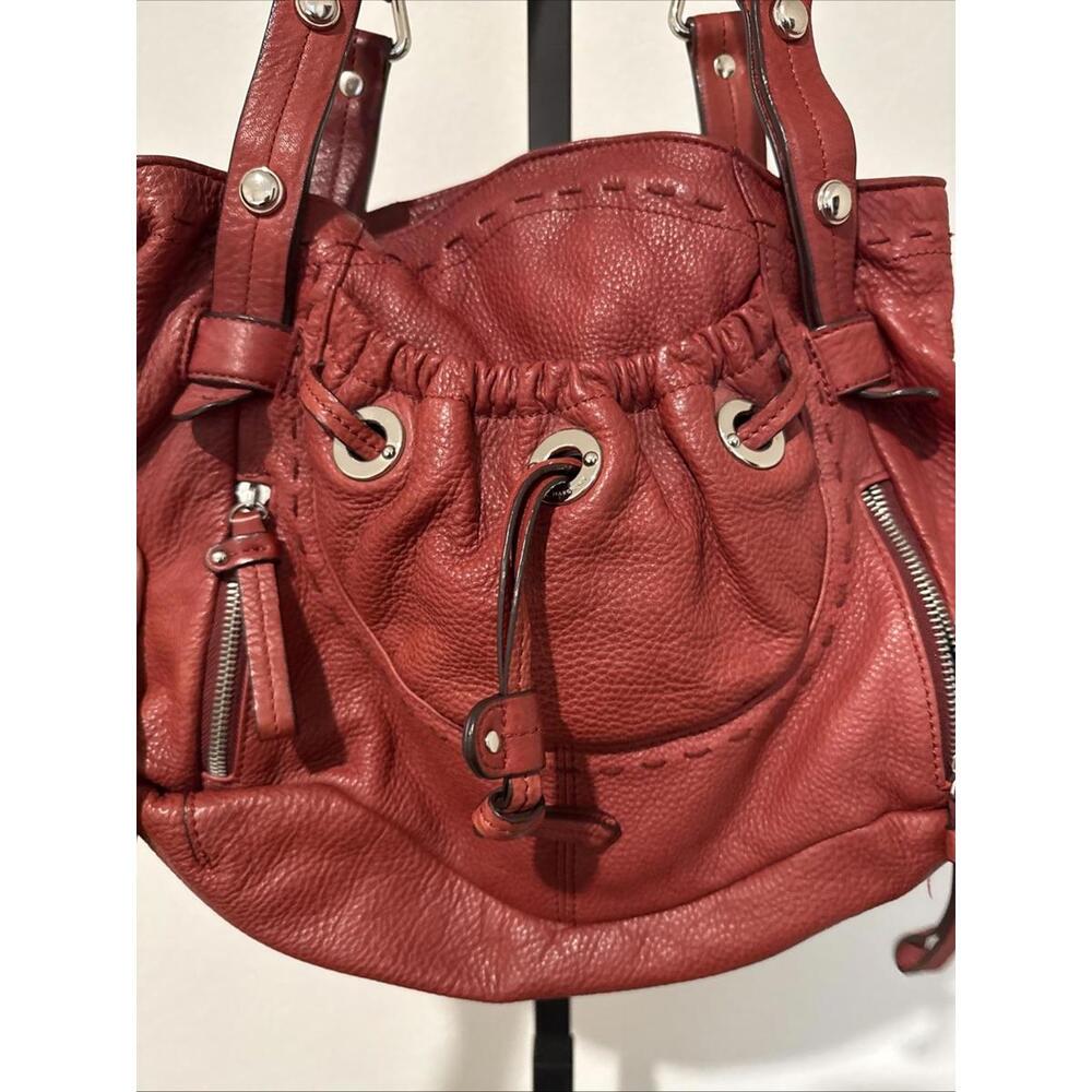 B. Makowsky Rust Leather Hobo Handbag  with Chunky Silver Hardware - Picture 4 of 9